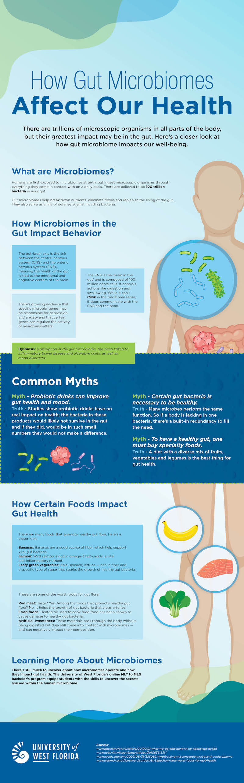 How Gut Microbiomes Affect Our Health. There are trillions of microscopic organisms in all parts of the body, but their greatest impact may be in the gut. Here's a closer look at how gut microbiomes impact our well-being. 